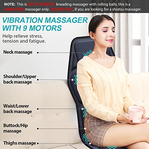 AIVEISI Massage Seat Cushion Pad with Heat 9 Massage Style Lumbar Support Function, Fatigue Stress Relief Back Massager Ch...