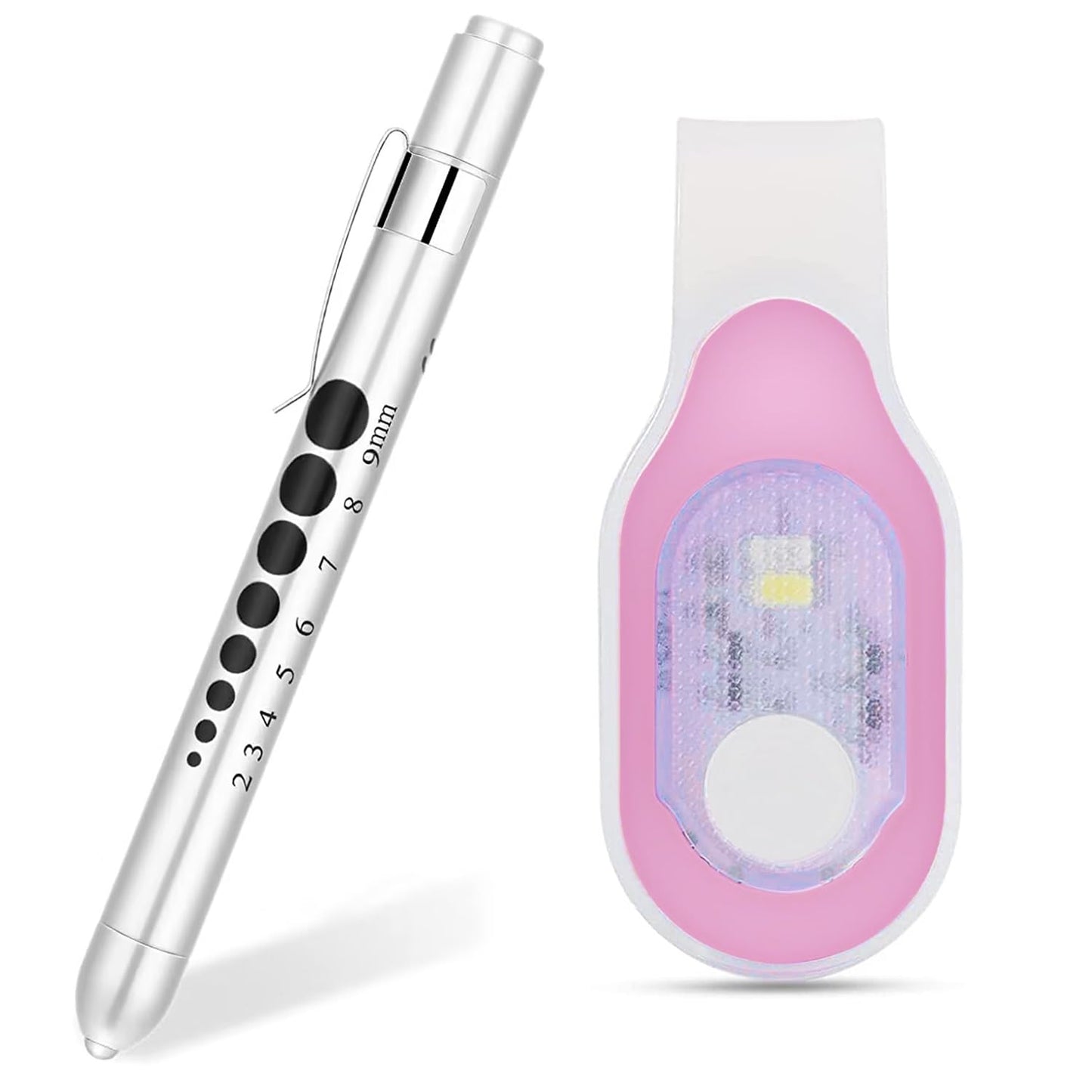 salipt A Set of Convenient LED Nurse Lighting Tools - Compact Pen Light with LED Pupil Gauge and Hands-Free Clip On Flashlight w