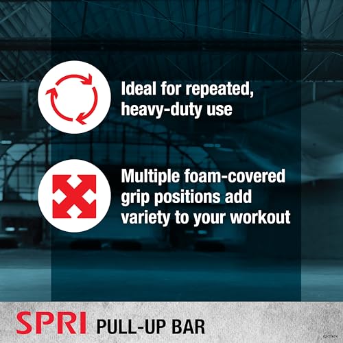 SPRI Pull Up Bar - 8-Grip and 12-Grip Door Frame Mounting Pull-Up Bar for Versatile Workouts - Rugged Steel Frame with Foa...