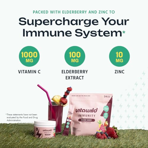 VitaWild Immunity + Hydration Electrolyte Drink | Elderberry & Zinc Immune Support Hydration Packets | Vitamin C 1000mg | ...