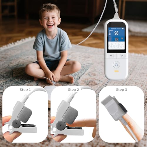 Handheld Pulse Oximeter for kids - Continuous Oxygen & Heart Rate Monitor with Adjustable SpO2 & Pulse Alarms - Pulse Oxim...