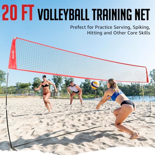 ZEALFEEL Volleyball Net, 12ft/20ft Volleyball Training Net for Backyard Height Adjustable, Portable Freestanding Practice ...