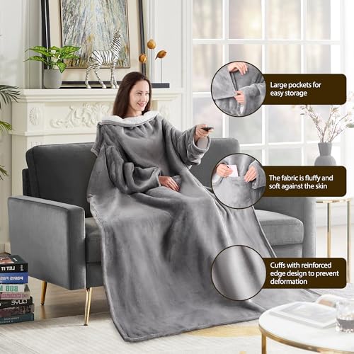 NORD ECO Wearable Blanket with Sleeves, Cozy Wearable Blanket with Arms and Pockets for Women Men, Warm TV Wrap Throw Blan...