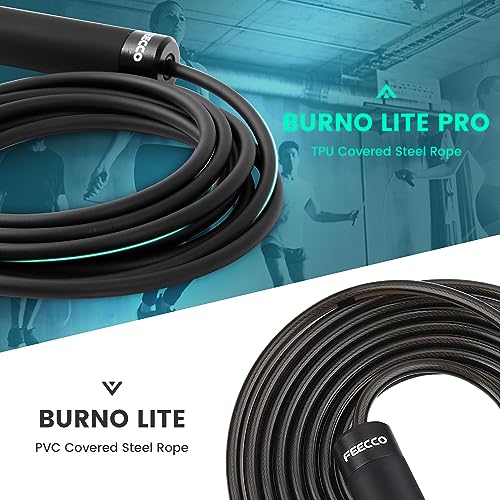 FEECCO 1/2 lb Weighted Jump Rope for Boxing, Cardio, Crossfit Workout, 8~11ft Range Adjustable Length Steel Ropes with Bal...