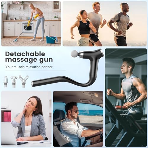 Pudthin Detachable Long Handle Massage Gun for Back Pain Relief, Deep Tissue Percussion Massager with 12 Speed Levels, Han...