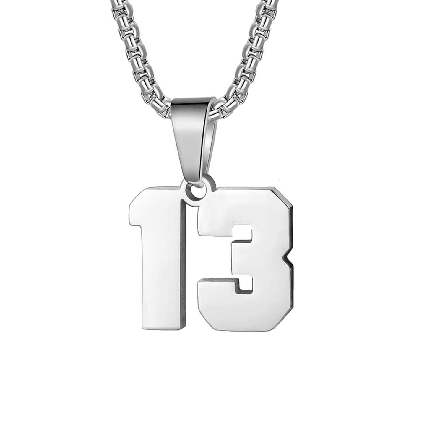 Number Necklaces Personalized Necklaces Silver Initial Number Pendant Stainless Steel Chain Movement Necklaces for Men Women (13