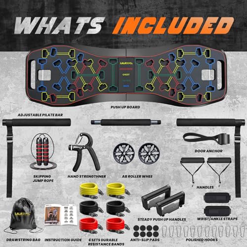 LALAHIGH Push Up Board,36 in 1 Home Gym Equipment with Ab Roller Wheel & Resistance Bands, Portable Foldable Workout Board...