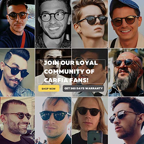 CARFIA Retro Polarized Sunglasses for Men UV400 Protection Handmade Acetate Round Frame CA5288L