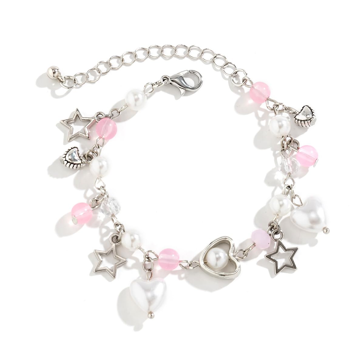Zhang shine Y2k Bracelet Love Heart Star Beaded Chain Dainty Pendant Bracelet Gothic Punk Cool Resin For Women Adjustable Fashio