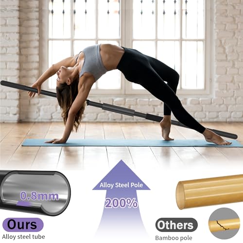 Scisum Yoga Stick 58 Inch Sturdy Alloy Steel - Adjustable Stick for Exercise, Stretching, Balance - Versatile Exercise Sti...