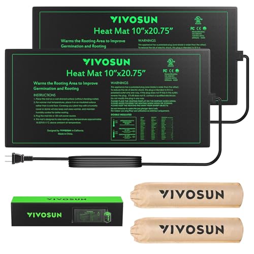 VIVOSUN 2 Pack Durable Waterproof Seedling Heat Mat 10" x 20.75" UL & MET-Certified Warm Hydroponic Heating Pad for Germin...