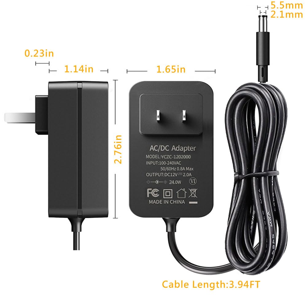 12V 2A Power Supply, AC 120V to DC12V 5.5x2.1mm Jack Converter, 12 Volt LED Driver 24W Adapter Transformer for Strip Lights, Surveillance Cameras, External HDD, Monitor, CCTV (Pack of 100)