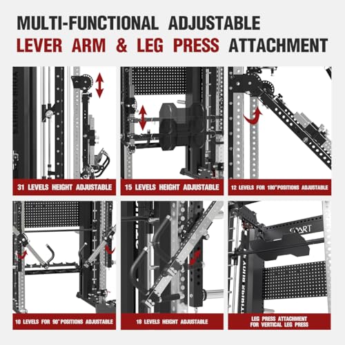 Commercial Smithe Machine with Weight Stack, All-in-One Power Cage Squat Rack Home Gym System with Leg Press Attachment & ...