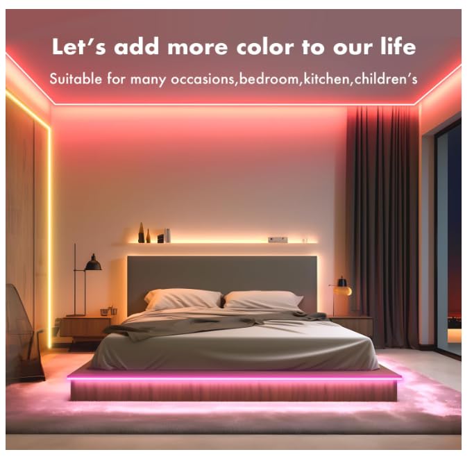 MFWW RGB LED Strip Lights, 33FT, Multicolor, App Control, IP67 Waterproof, Music Sync, Model TongYan612NHRGB01