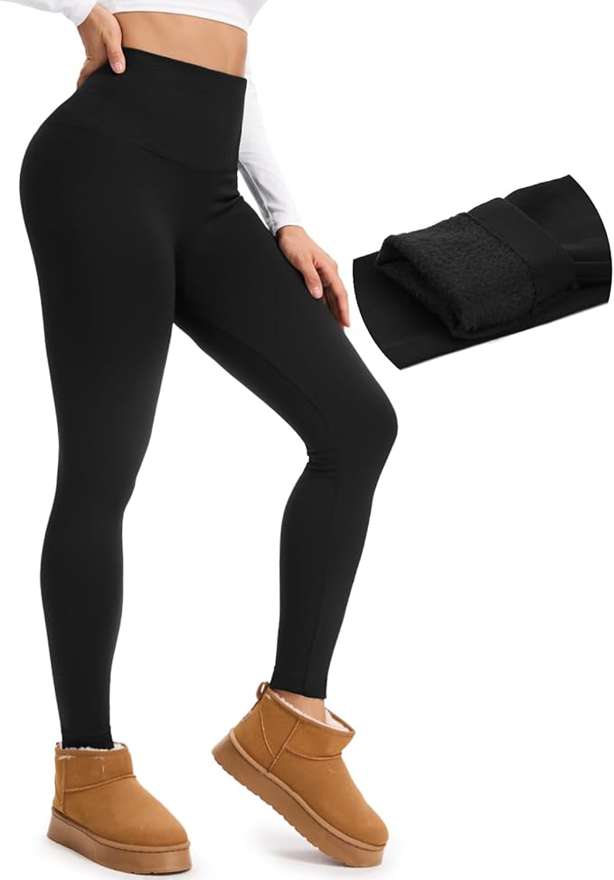 yeuG Fleece Lined Leggings for Women Thermal High Waisted Tummy Control Seamless Workout Yoga Pants