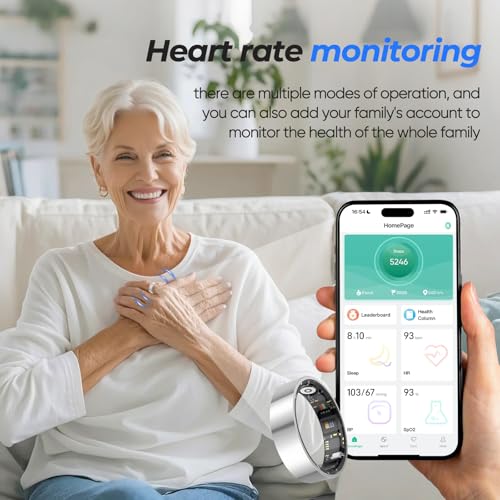BIEMHA Smart Ring IP68 Waterproof，5-Day Long Battery Life, No Subscription Fee，Fitness Health Tracker for Men Women, Heart...