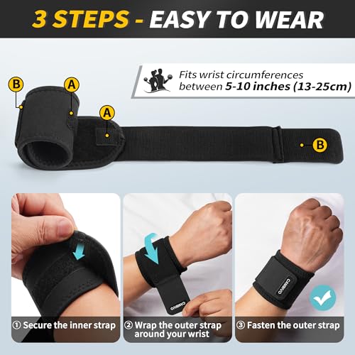 CAMBIVO Wrist Wraps for Men and Women 2 Pack, Adjustable Compression Wrist Brace for Carpal Tunnel, Wrist Support, Pain Re...