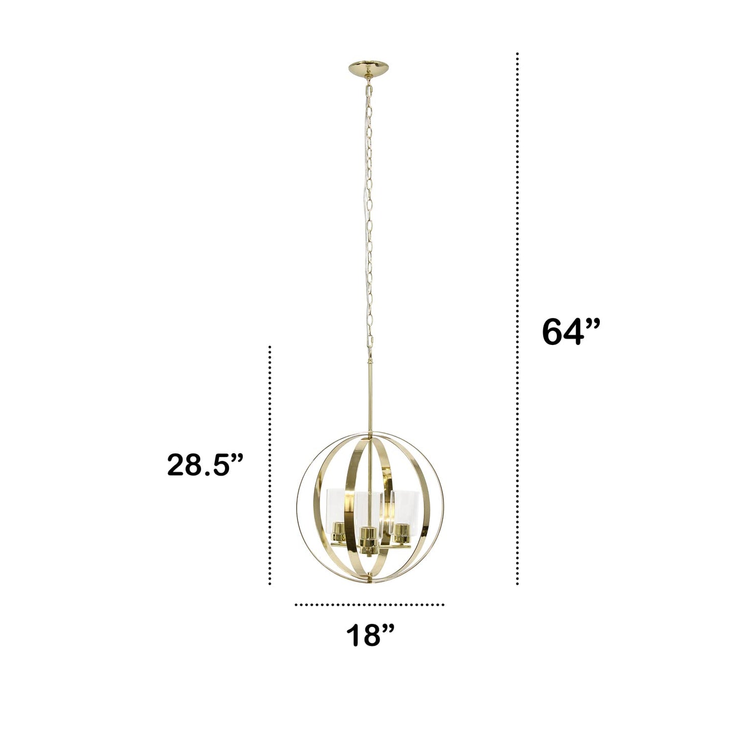LALIA HOME 3-Light Adjustable Industrial Pendant, 18in Gold Metal & Glass, Model 1270-LHP-3010-GL