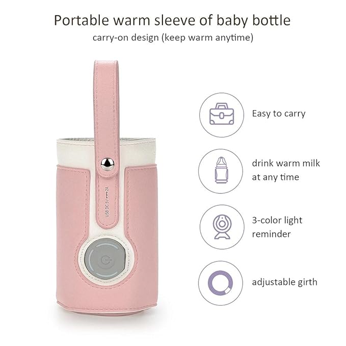 GOTOTOP Bottle Warmer Bag Portable Baby Bottle Warmer Leather Three Gears Adjustable Heated Bottle Bag Car Portable Thermostat Heating Cup Cover (b)