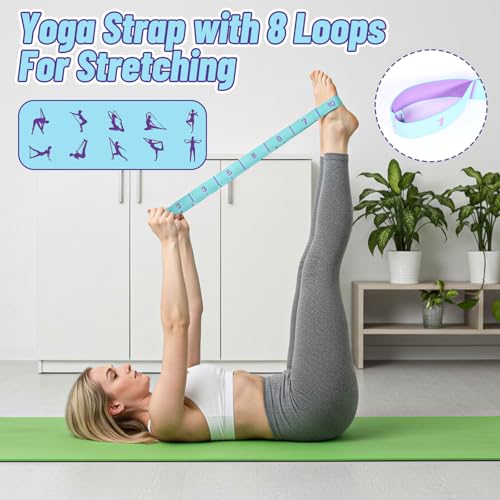 ElevateTech Yoga Straps for Stretching, 11 Loops Stretch Band for Yoga, Pilates, Ballet, Fitness and Physical Therapy Elas...