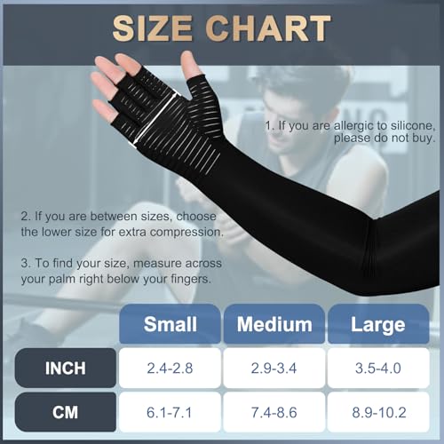 Zuscot Long Copper Compression Arthritis Gloves for Women & Men, Medical Arm & Hand Compression Gloves, Fingerless Pressus...
