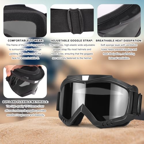 YENPK Dirt & Motocross Bike Goggles, 2-Pack Windproof Racing Goggles for ATV, Ski & Snowboard