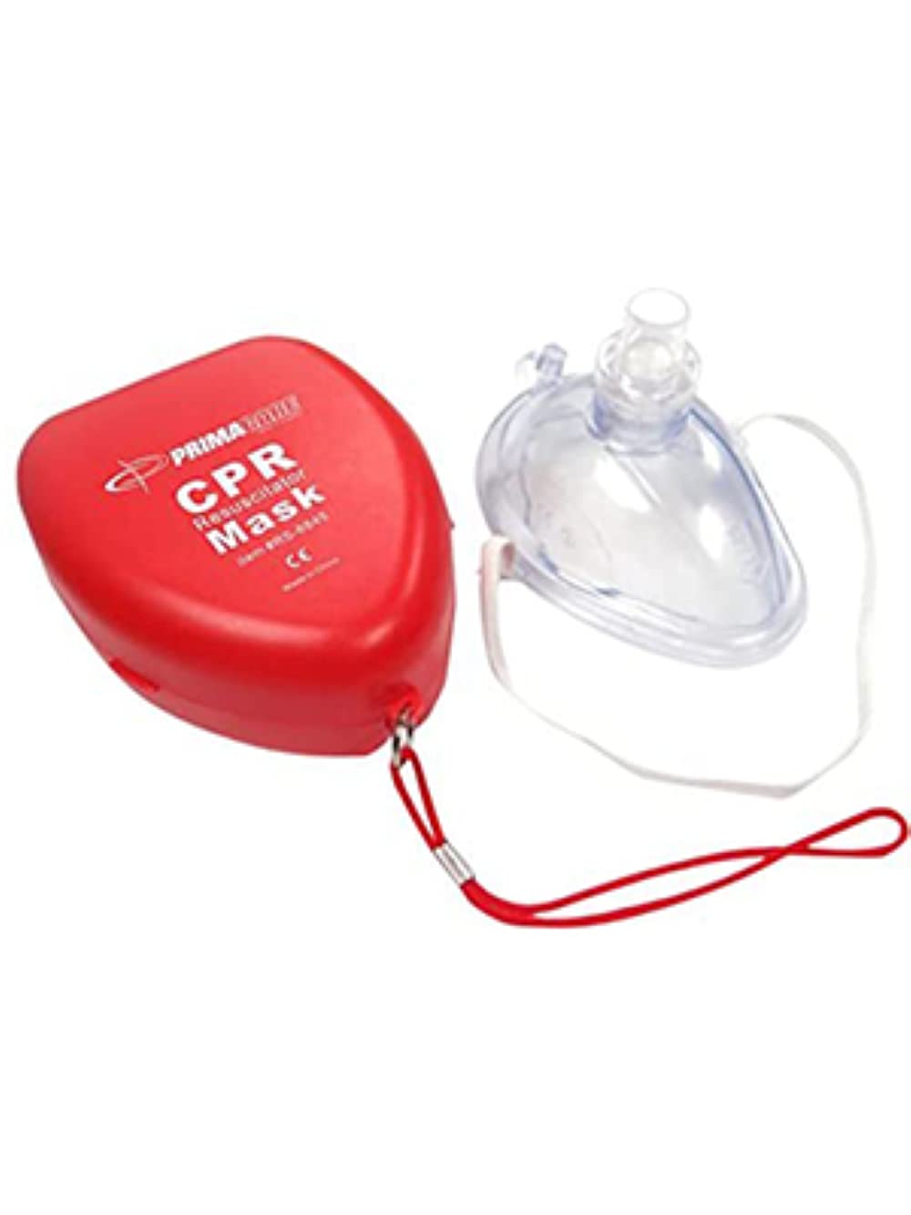 PrimaCare RS-6845 Single Valve CPR Rescue Mask in Red Hard Case, Adult/Child Pocket Resuscitator with Elastic Strap, Air Cushioned Edge, 6.5" x 4.8" x 1.6", Red, Clear