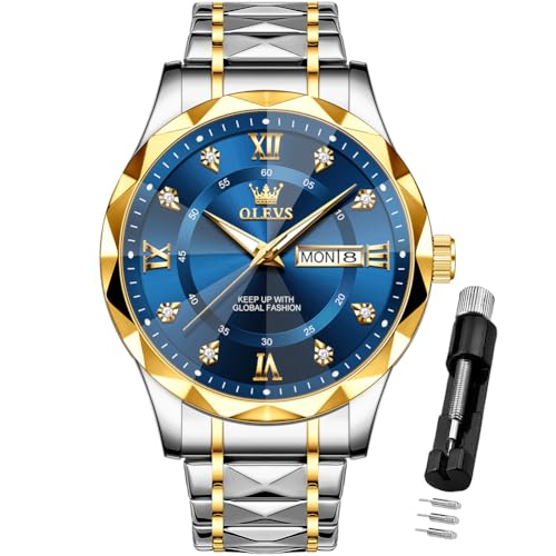 OLEVS Watches for Men Luxury Diamond Casual Large Dial Watches Stainless Steel Waterproof Business Dress Analog Luminous D...