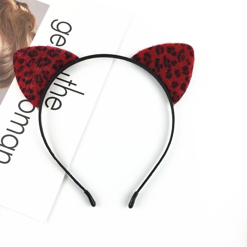 Cat Ears Headband for Women Cute Cat Costume Hair Accessories for Halloween Party Cosplay (Red, One Size)