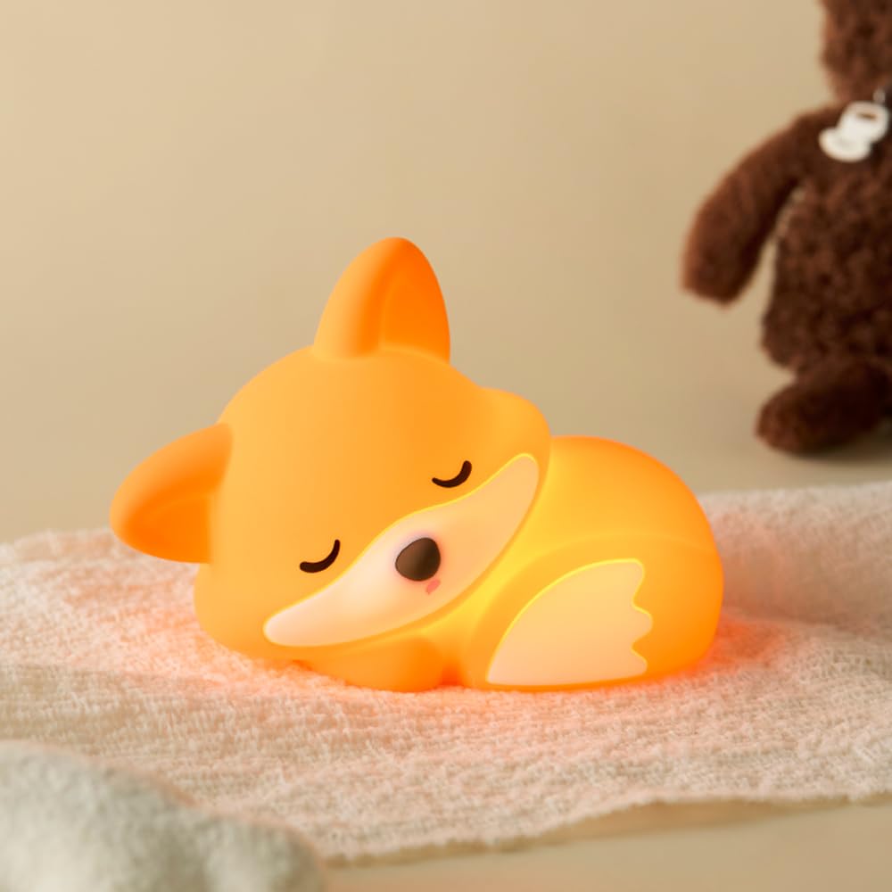 S NMT Cute Silicone Fox Night Light for Kids, Rechargeable Sleeping Nursery Nightlights with Timing Function for Christmas Gift,