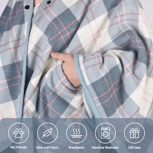 forestfish Wearable Blanket Poncho With Pockets And Buttons, Flannel Shawl Wrap Blanket For Women Soft And Warm