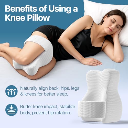 Knee Pillow for Side Sleepers, Large Comfortable Memory Foam Leg Pillow for Side Sleeping, Adjustable Strap, Pillow Sleepi...