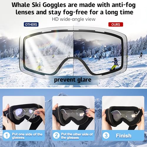 Whale Professional Ski Goggles Unisex Adult Snow Goggles Interchangeable Magnetic Replacement Lenses&Anti-Fog, Anti-UV400