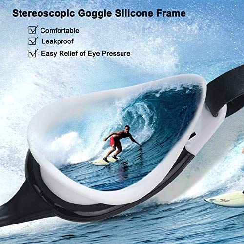 PHELRENA Swim Goggles, Anti Fog,No Leaking,UV Protection,Shatter-Proof, Clear Wide Vision Triathlon Swim Goggles