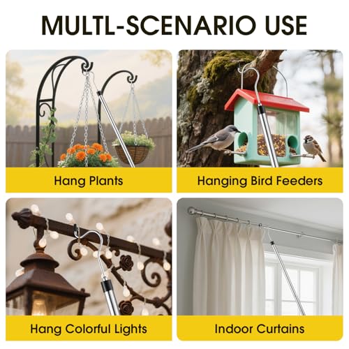 Clothes Hook Pole, Extendable from 35" to 50" Stainless Steel Closet Pole Reacher with S-Shaped Hook for Hanging Clothes, ...