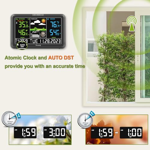 DreamSky Weather Station Indoor Outdoor Thermometer Wireless with Digital Atomic Clock for Home, Large Display with Dimme...