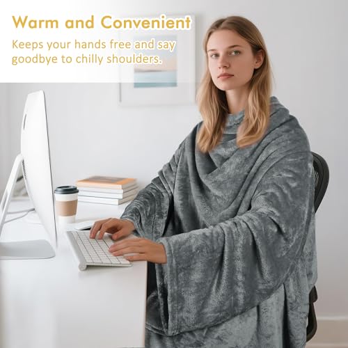 Catalonia Wearable Blanket with Sleeves and Pocket, Cozy Soft Fleece Mink Micro Plush Wrap Throws Blanket Robe for Women a...