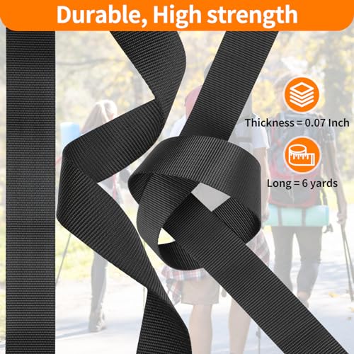 BEYOURD 2" Heavy-Duty Buckle & Straps Set: 6-Pack Side Release Plastic Buckles, 6 Yards of Thick Nylon Webbing, 12 Tri-Gli...