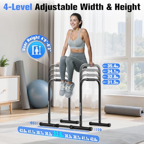 Sportsroyals Adjustable Dip Bar Station, Heavy Duty Parallette & Parallel Bars, 400LBS Stable Dip Stands for Home Gym, Cal...