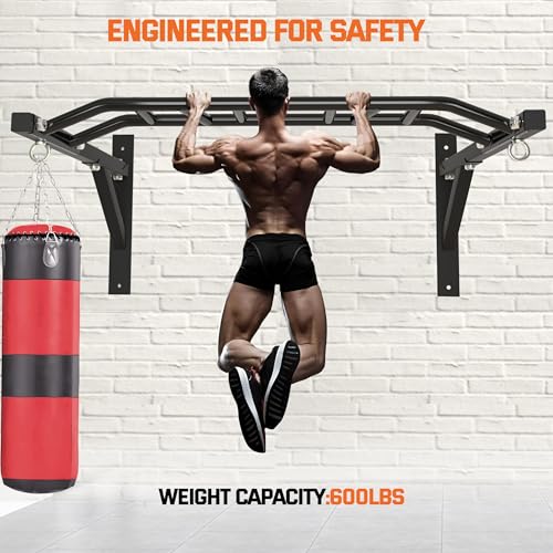 Upgrade Pull Up Bar Wall Mounted,Heavy Duty Multi Grip Chin Up Bar for Strength Training, 600 lbs Capacity, Durable Steel ...