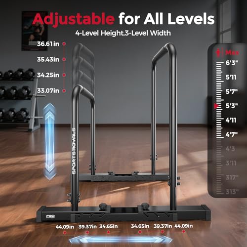 Sportsroyals Adjustable Dip Bar Station, Heavy Duty Parallette & Parallel Bars, 400LBS Stable Dip Stands for Home Gym, Cal...