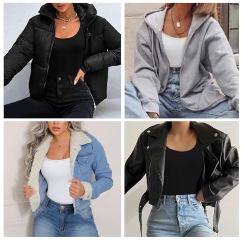 Ekouaer Women Long Sleeve Shirt Scoop Neck Tops Slim Fit Basic Top Thermal Undershirts Base Layer Tee