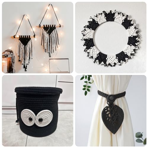 KINGLAKE 10MM Soft Cotton Rope 2 Pack 33Ft/10M Black Rope Thick Rope for Plant Hanging, Hanging Clothes, Crafts, Wrapping,...