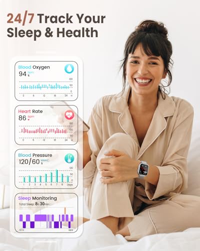 1.83" HD Smart Watch, 30 Days Battery Life, Sleep/Heart Rate/SpO2/Blood Pressure Monitor, Calls/Messages/Notifications, 5A...