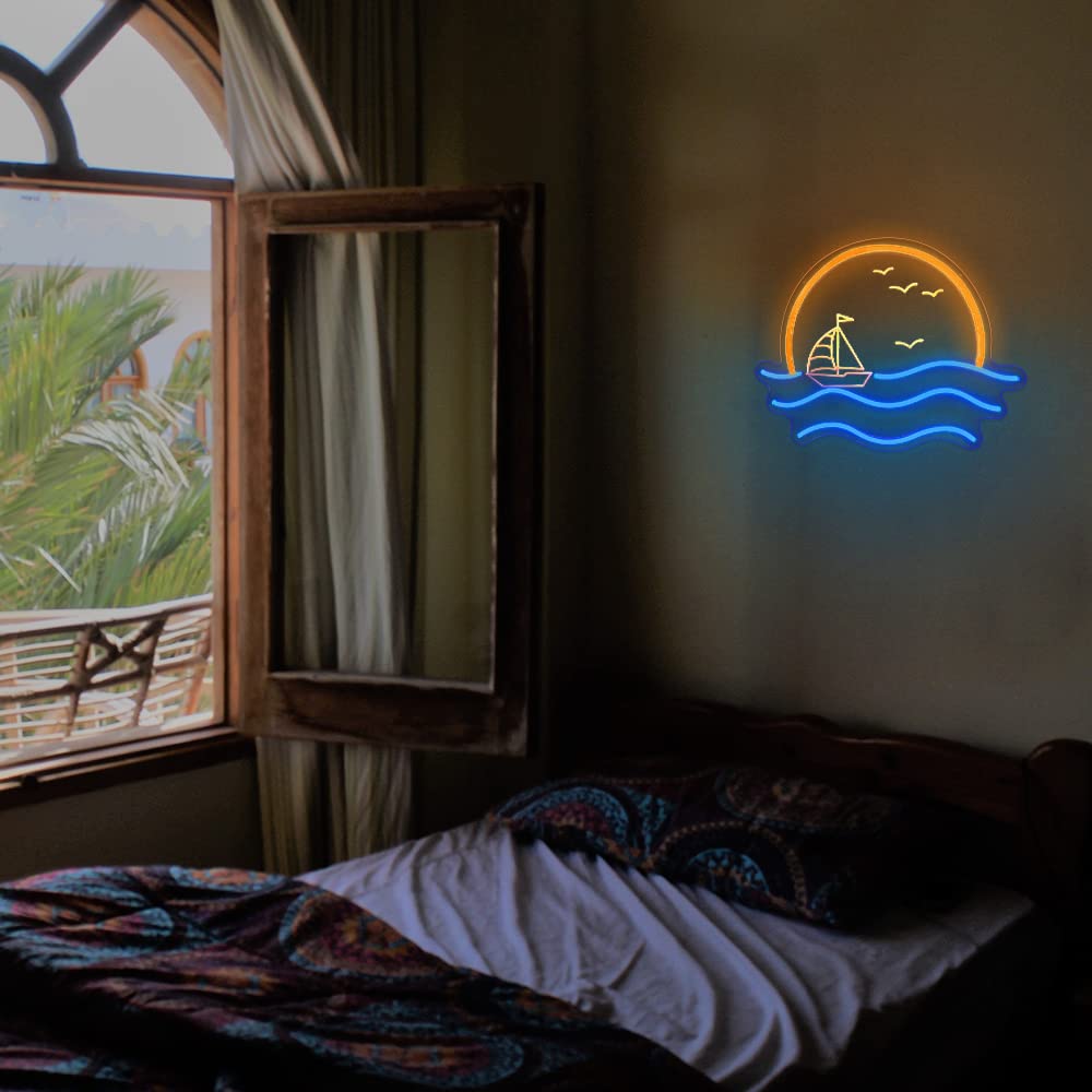 Sunset Neon Sign For Bedroom  Sunrise & Sunset At Sea Neon Light Sign For Wall Decor  5V Sailboat Neon Sign For Living Room Bar Office  Housewarming Gift  17X13 In By Jxin