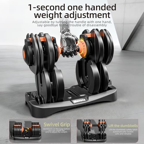 Moveta Adjustable Dumbbells Set of 2，Free Weights Dumbbells Set，Adjustable Dumbbell Set，52.5 lbs pair 105 lbs，15 in 1，for ...