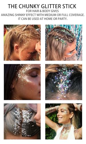 Gold Face and Body Glitter Stick,Holographic Neon Accessories Outfit Singer Concert Sparkling Festival Rave Glitter Makeup