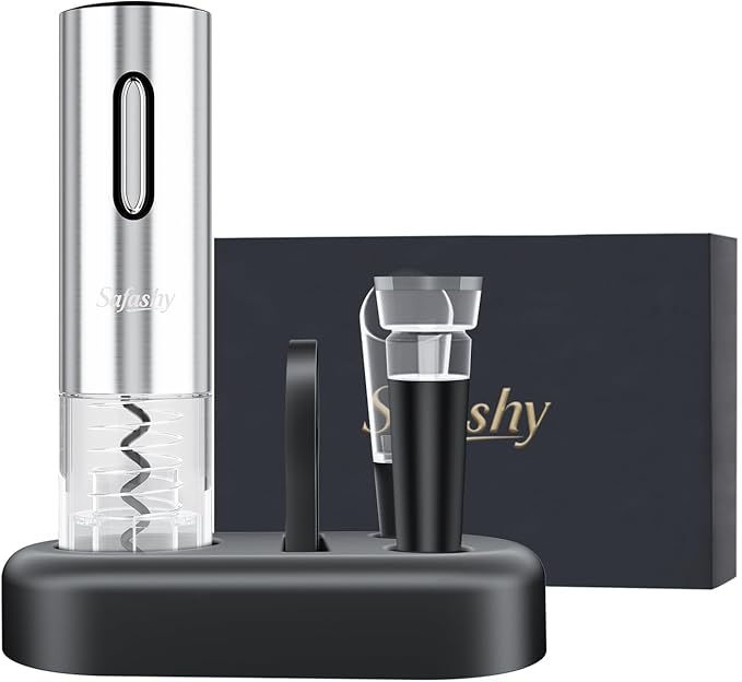 5 IN 1 Rechargeable Electric Wine Opener, Stainless Steel Automatic Bottle Corkscrew with Foil Cutter, Vacuum Stopper, Wine Pourer, One Touch Bottle Winer Gift Set for Christmas, Party