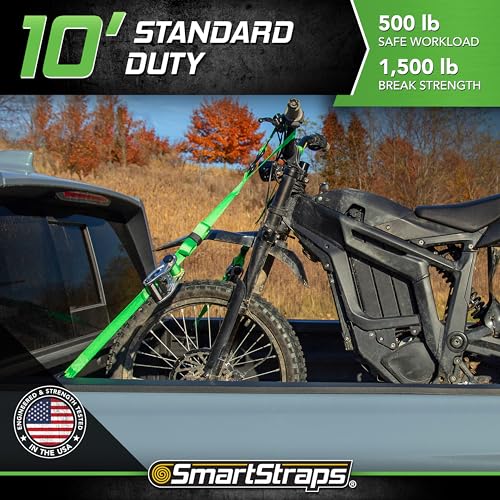 SMARTSTRAPS 10-Foot Ratchet Straps, Green (2pk) – 1,500 lbs Break Strength 500 lbs Safe Work Load Tie-Downs Designed for L...