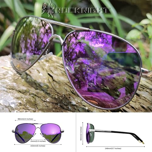 ROCKNIGHT Polarized Aviator Sunglasses for Men Women Metal Flat Top Sunglasses lightweight Driving UV400 Outdoor 58mm